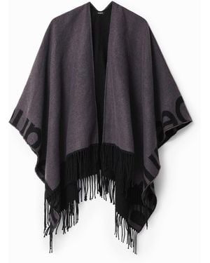 Desigual Poncho Wende-Design, Schwarz - Blau