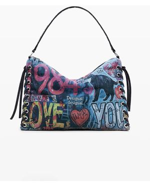 Desigual Large Graffiti Bag, Cotton - Blue