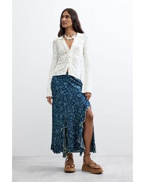 Desigual Denim Ruffle Skirt, Lyocell - Blue