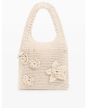 Desigual Crochet Bag With Flowers, Cotton - White
