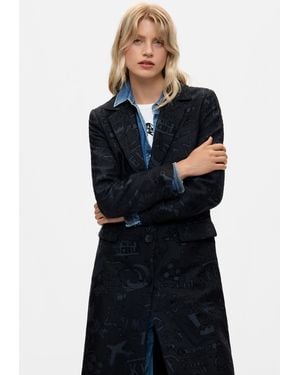 Desigual Abrigo Recto Jacquard, Mujer, Poliester, Negro - Azul