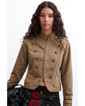 Desigual Chaqueta Regular Algodón, Mujer, Algodon, Verde - Marrón