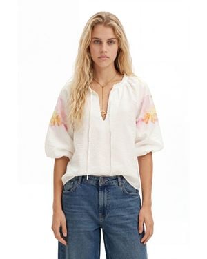 Desigual Flowy Blouse With Watercolour Floral Print - White