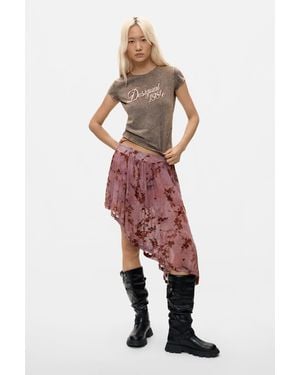 Desigual Asymmetrical Printed Skirt, Polyester - Red