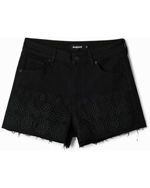 Desigual Embroidered Denim Shorts, Cotton - Black