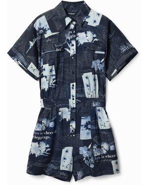 Desigual Mono Corto Mapas, Azul