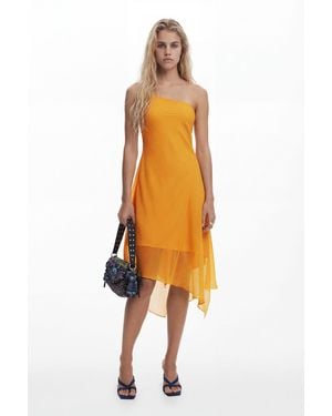 Desigual Asymmetric Layered Midi Dress, Polyester - Orange