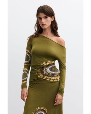 Desigual Vintage Long-Sleeve Printed T-Shirt, Viscose - Green
