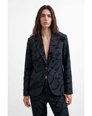 Desigual Flocked Blazer - Blue