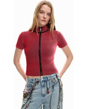 Desigual Iridescent T-Shirt Zipper - Red