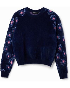 Desigual Floral Fur-Effect Pullover - Blue