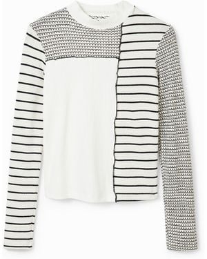 Desigual Camiseta Slim Rayas Patch - Blanco