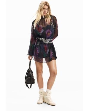 Desigual Short Pixelated Tulle Dress, Polyester - Blue