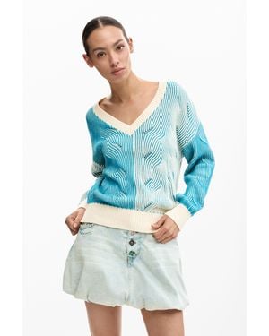 Desigual Jacquard Knit Jumper, Cotton - Blue