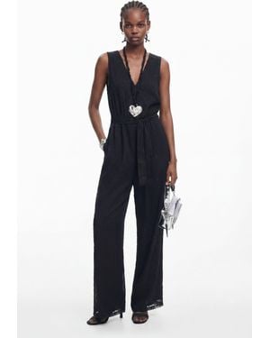 Desigual Shiny Jumpsuit With Belt, Polyester - Black