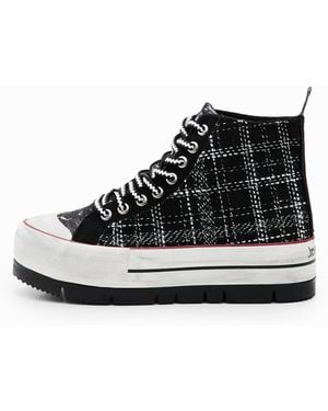 Desigual Tartan Platform High-Top Sneakers - Black