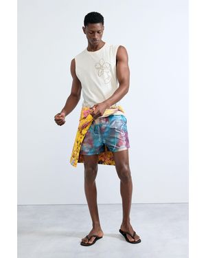 Desigual Bedruckte Boxer Badehose, Herren, Polyester, Rot