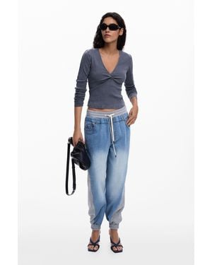 Desigual Rib Knot T-Shirt, Cotton - Blue