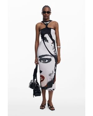 Desigual Fitted Midi Dress Face - White