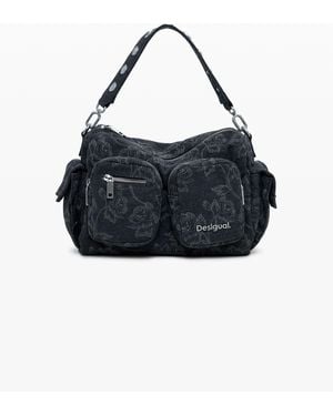 Desigual Medium Denim Multi-Pocket Embroidered Bag - Blue