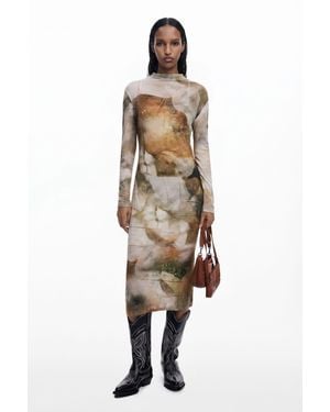 Desigual Mock Neck Dress, Cotton - Metallic