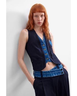 Desigual Double Lapel Vest - Blue