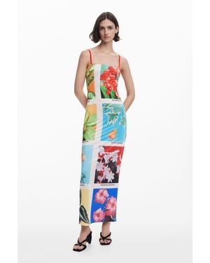 Desigual Vestido Largo Postales Tyler Mcgillivary - Blanco
