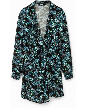 Desigual Short Floral Wrap Dress, Viscose - Green