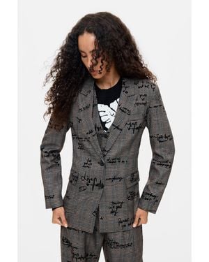Desigual Chequered Blazer Lettering - Grey