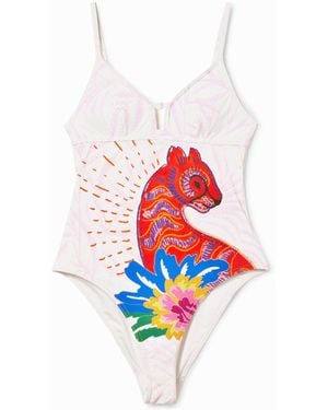 Desigual Strappy Cat Swimsuit - Red
