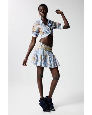 Desigual Falda Mini Plisada Flores - Negro