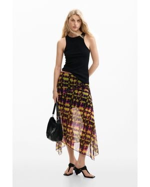 Desigual Falda Asimétrica Estampada, Poliester, Verde