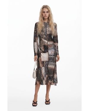 Desigual Flowy Animal Print Dress, Polyester - Brown