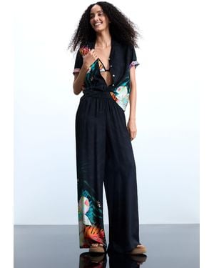 Desigual Tropical Fluid Trousers, Viscose - Blue