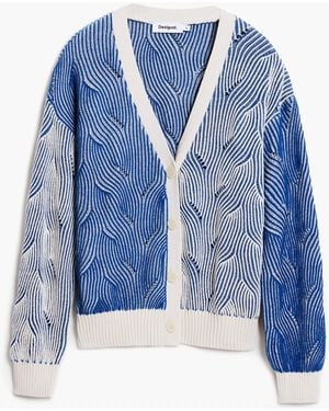 Desigual Two-Tone Knit Cardigan, Cotton - Blue