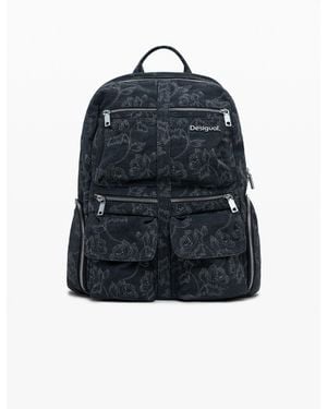 Desigual Large Embroidered Denim Backpack - Blue
