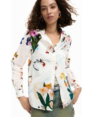 Desigual Collage Shirt With Flowers, Cotton - White