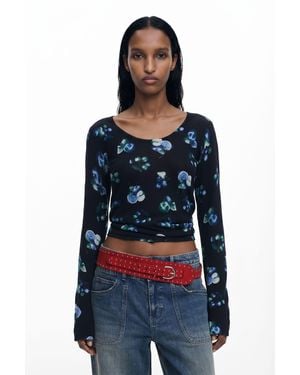 Desigual Fruit Jumper With Mock Neck - Blue