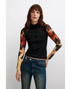 Desigual Printed Long-Sleeve T-Shirt - Black