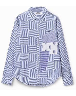 Desigual Patchwork Striped Shirt, Cotton - Blue