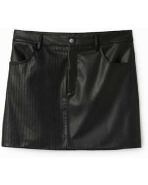 Desigual Minifalda Efecto Piel Pespuntes - Negro