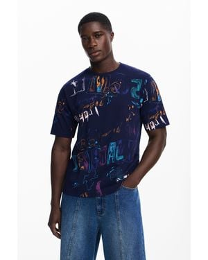 Desigual Short-Sleeve T-Shirt With Lettering - Blue