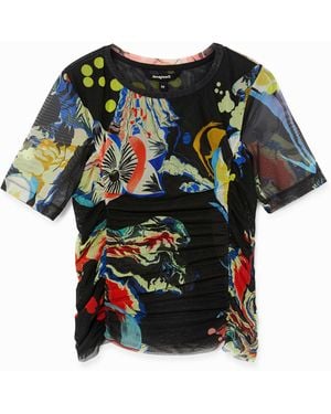 Desigual Slim Gathered T-Shirt - Black