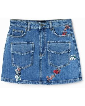 Desigual Floral Denim Mini Skirt, Cotton - Blue