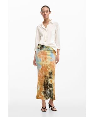 Desigual Long Skirt Texture, Polyester - Metallic