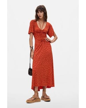 Desigual Midi Dress With V-Neck, Viscose - Red