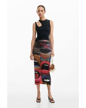 Desigual Printed Lips Skirt, Viscose - Black