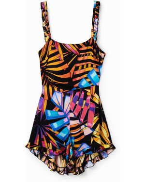 Desigual Mono Corto Volantes, Viscosa, Negro - Blanco