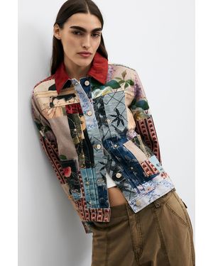 Desigual Chaqueta Regular Patchwork Algodón, Mujer, Algodon, Rojo