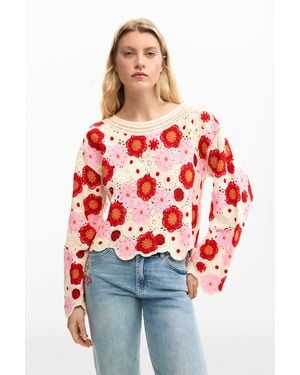 Desigual Crochet Flower Jumper - Red